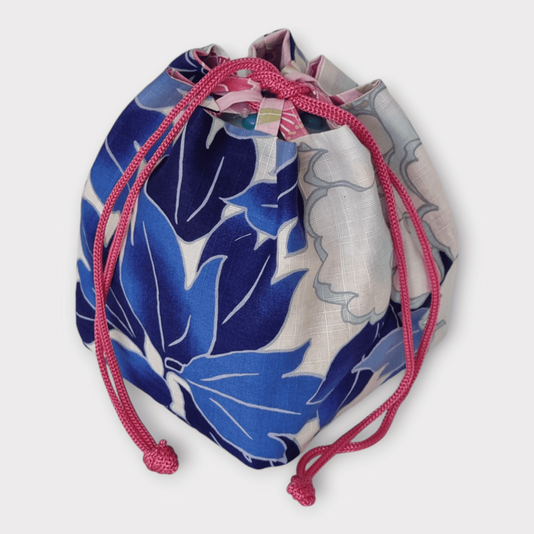 Kinchaku Beutel Wendetasche blau-rosa