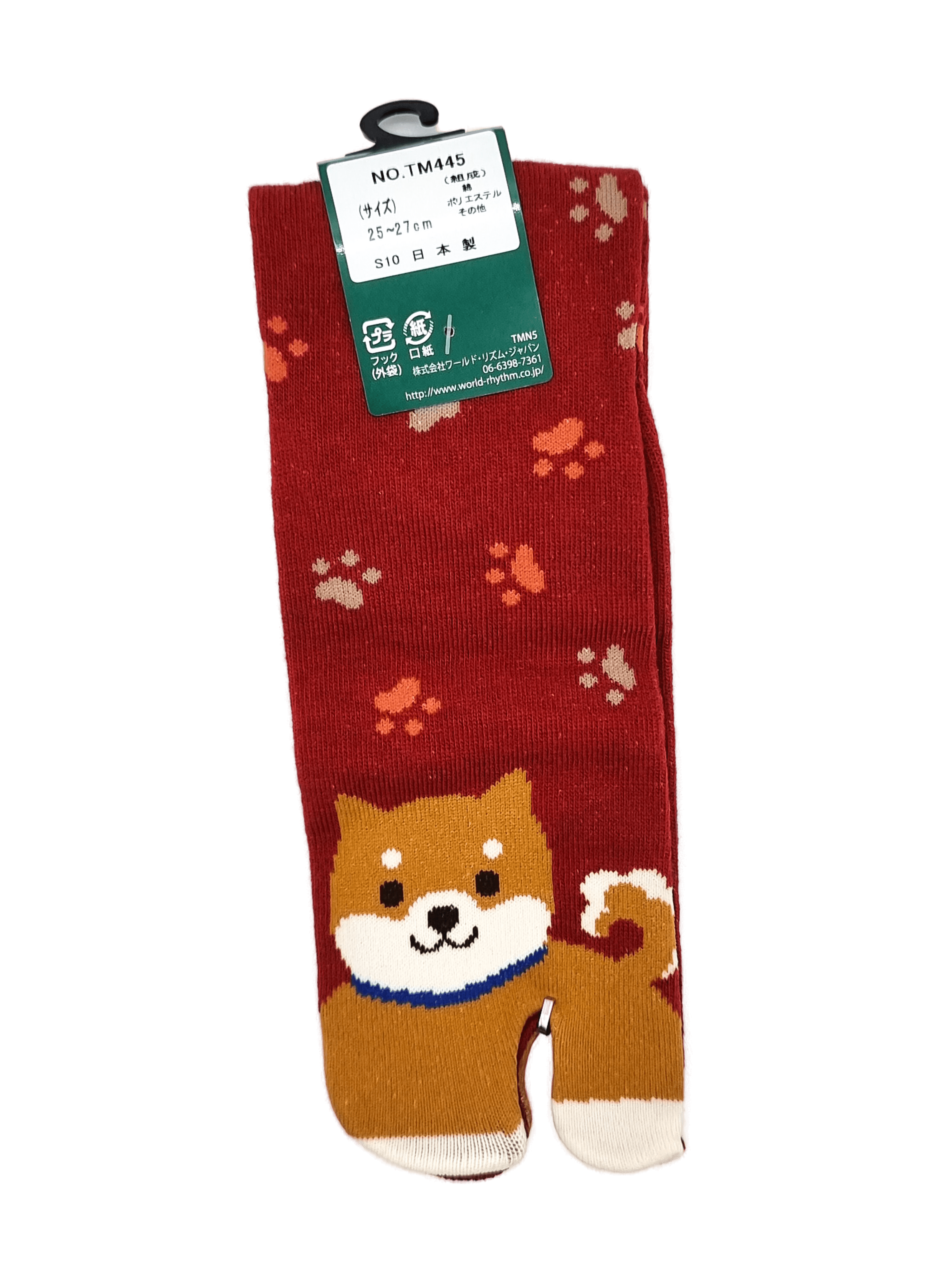 Linke braune Tabi Socke mit Shiba Inu in rot