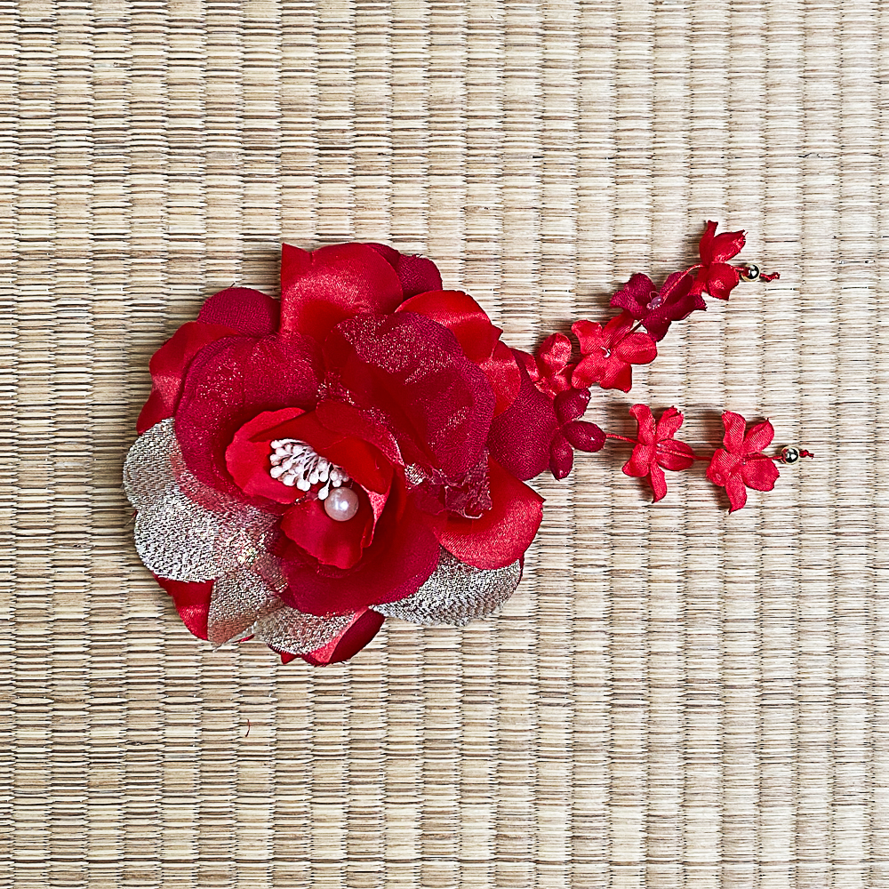 traditioneller handgemachter japanischer Kimono Blumen Fächer Haarschmuck Spange 