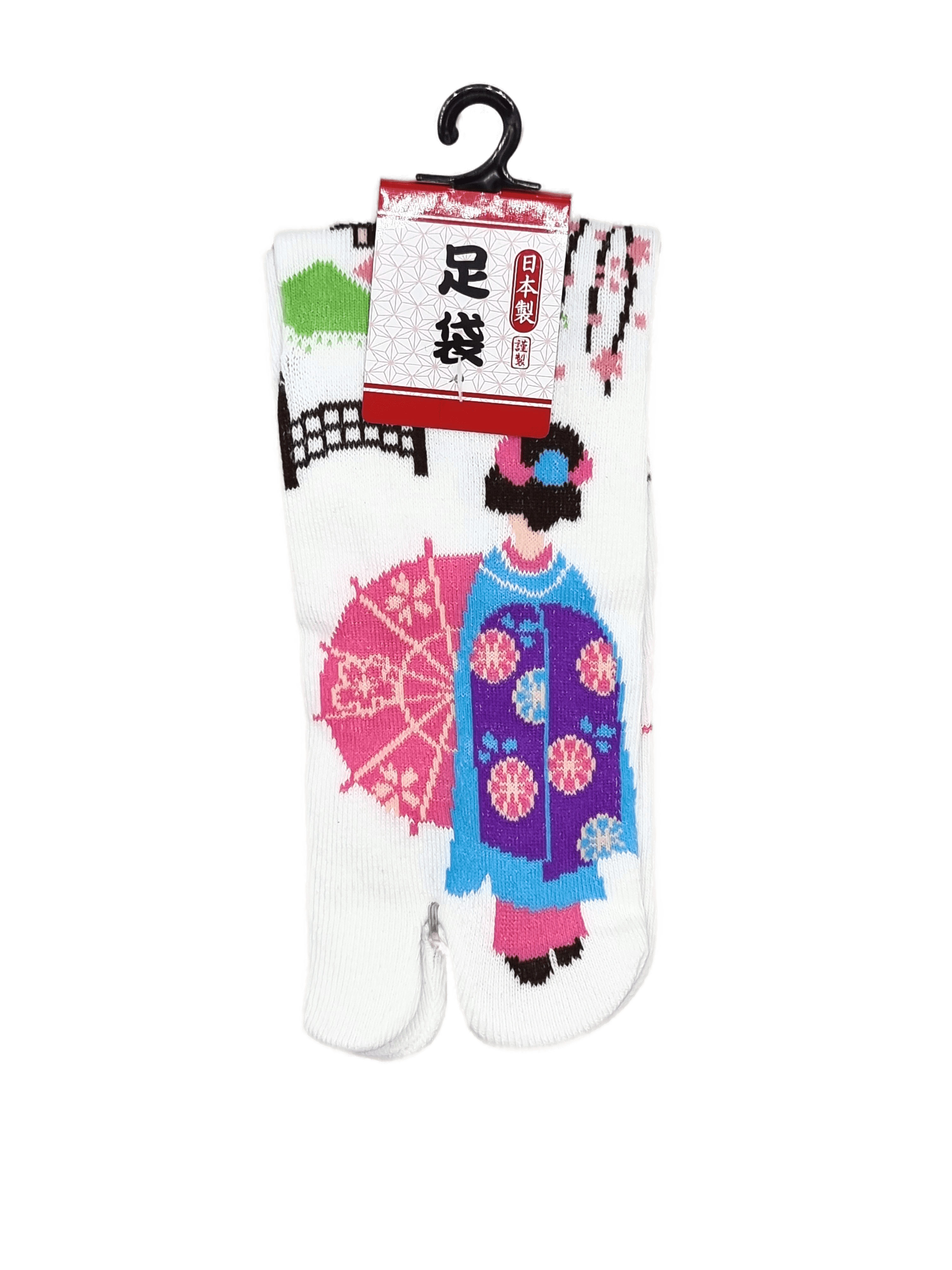 Linke Tabi Socke in weiß mit Geisha