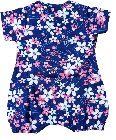 Babystrampler blau mit Kirschblüten Rückseite