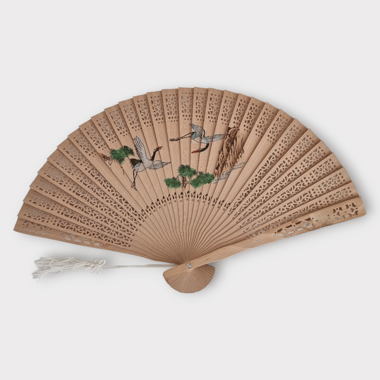  Vintage Sensu japanischer Handfächer Holz Kraniche