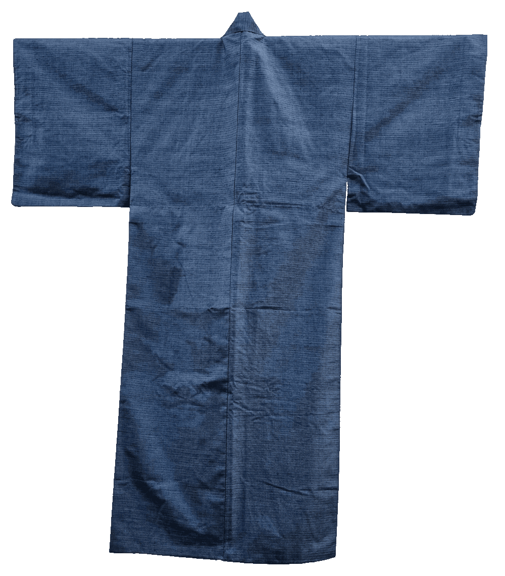 Kimono Rückseite vom dunkelblauen Tsumugi Kimono Set  für Herren