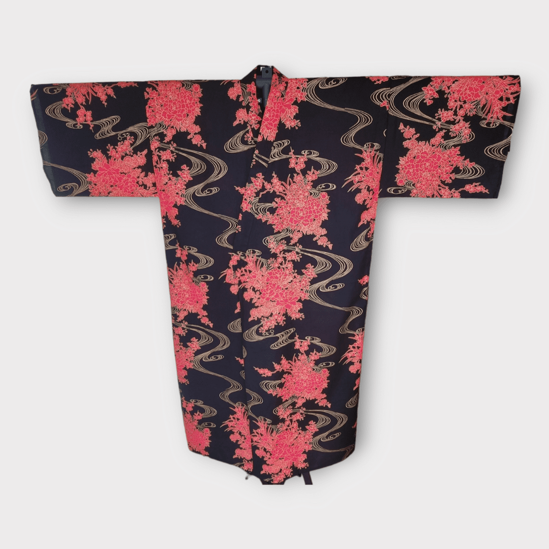 Plus Size Yukata Damen Kawa Schwarz inkl. Obi