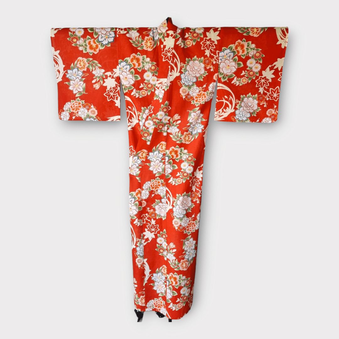 Yukata Damen Rot / Orange Blumen