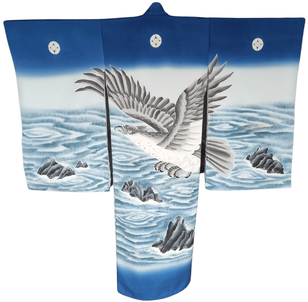 Vintage Furisode Kimono Kinder Adler und Meer 116 und 122