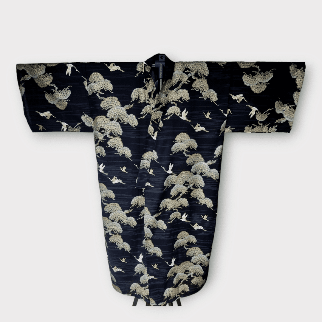 Plus Size Yukata Damen Kranich Schwarz inkl. Obi