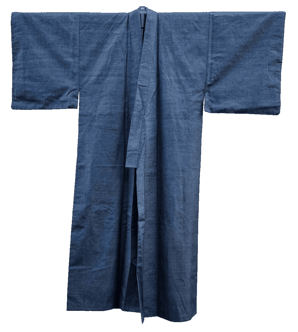 Kimono Vorderseite vom dunkelblauen Tsumugi Kimono Set  für Herren