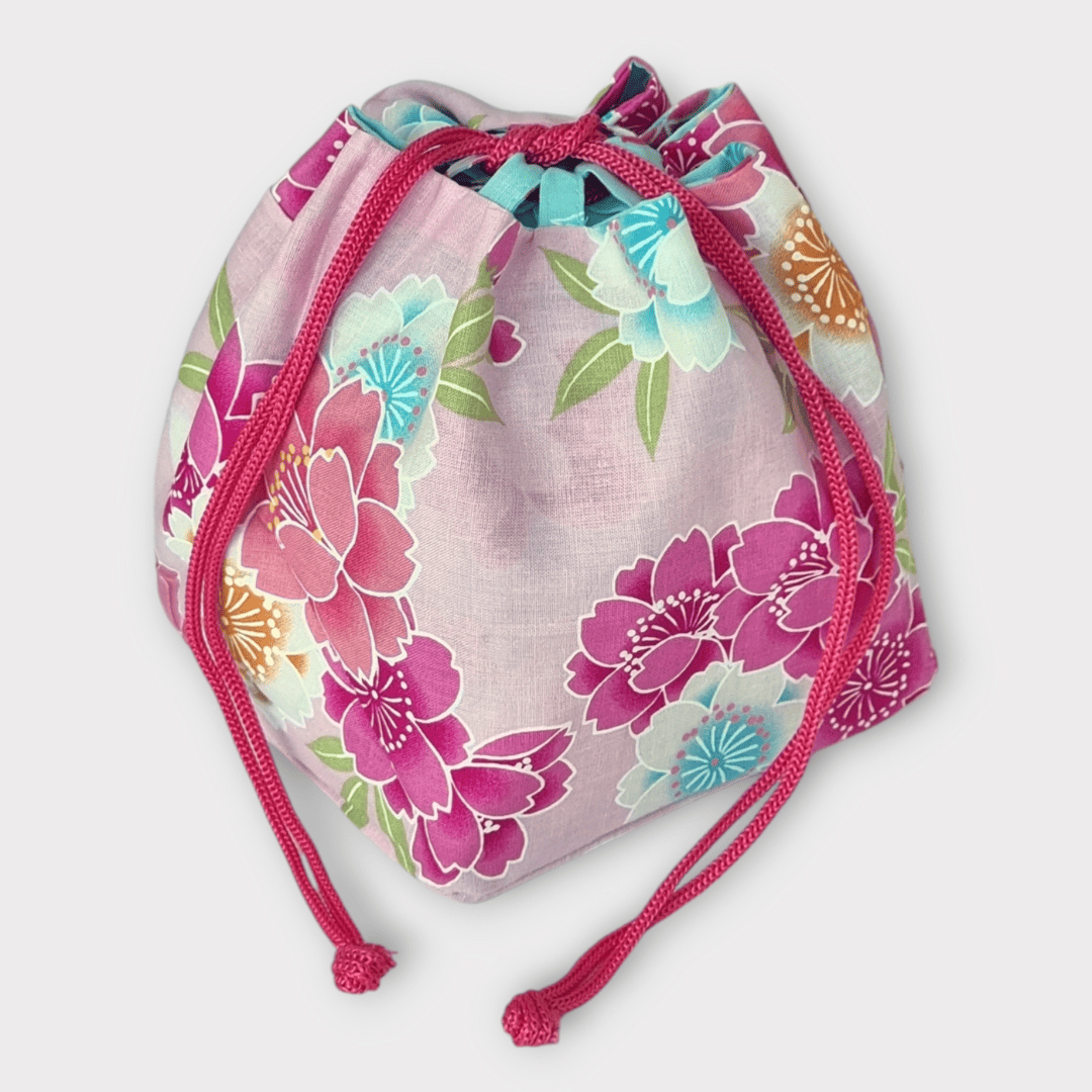 Kinchaku Beutel Wendetasche hellblau-rosa