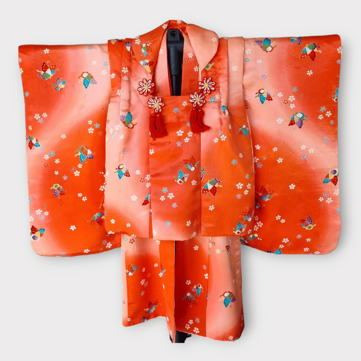 Vintage Furisode Kimono Kinder Set orange Schmetterling 