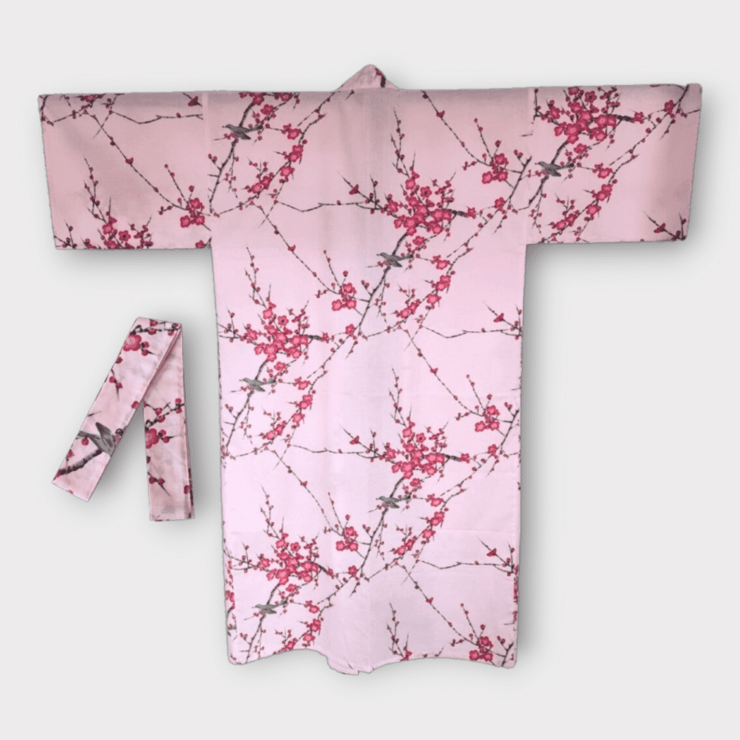 Plus Size Yukata Damen Pflaumenblüte rosa inkl. Obi