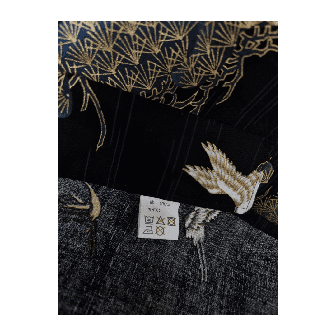 Plus Size Yukata Damen Kranich Schwarz inkl. Obi