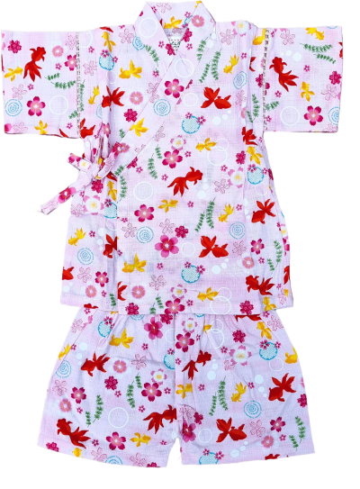 Jinbei in rosa mit Sakura und Goldfischen