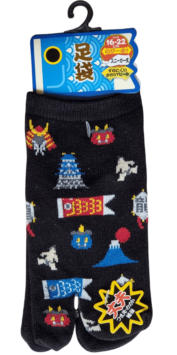 Kinder Tabi Socken Zehensocken Symbole Japans schwarz