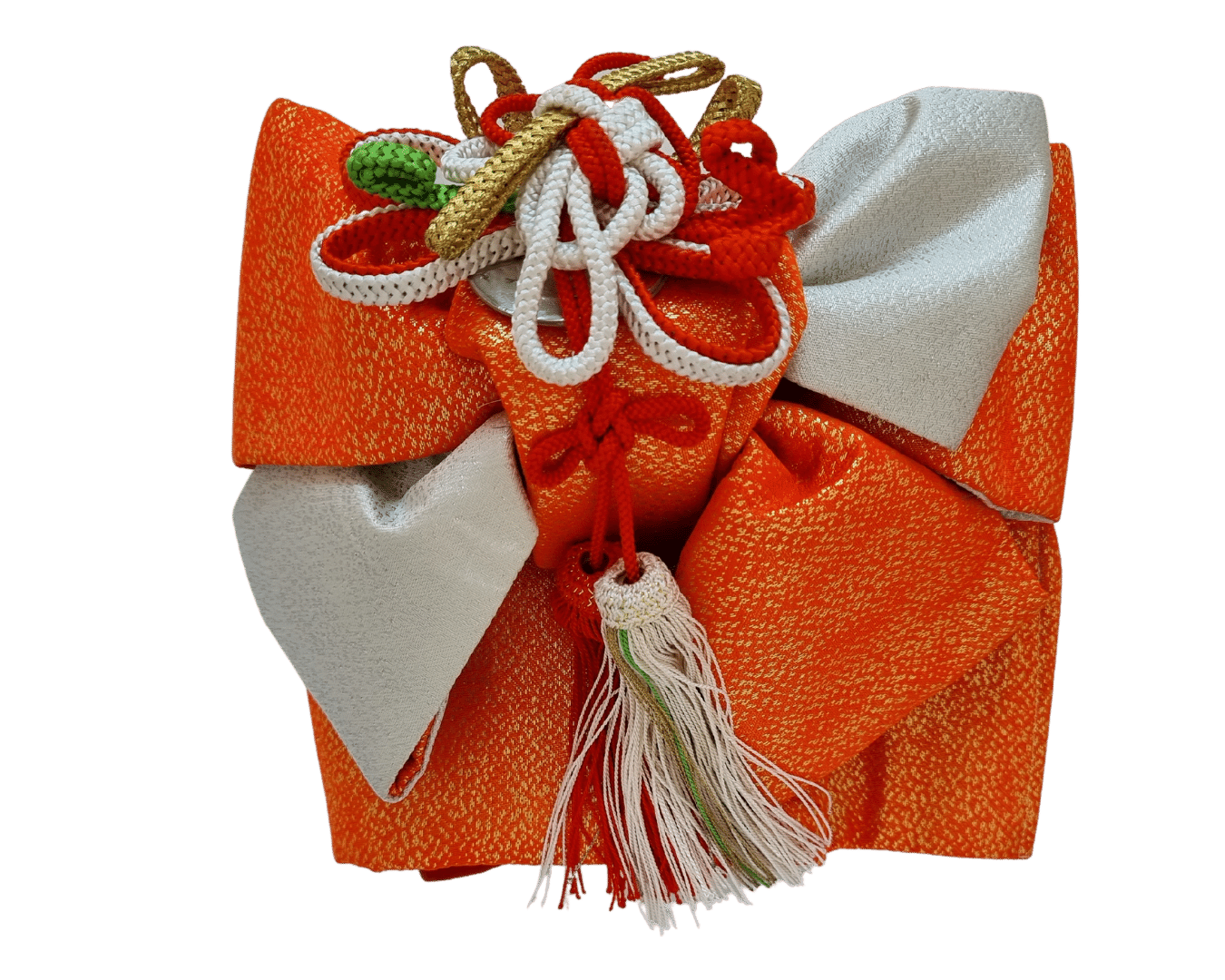 Vintage Chō musubi Obi Schmetterling Schleife orange-gold silber 