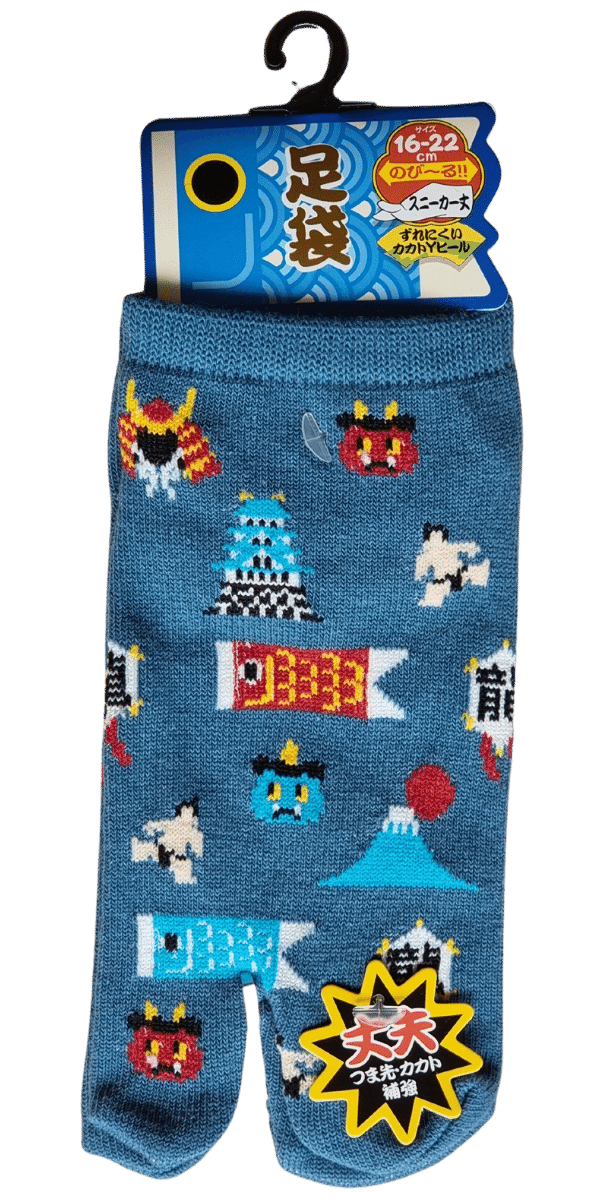 Kinder Tabi Socken Zehensocken Symbole Japans blau