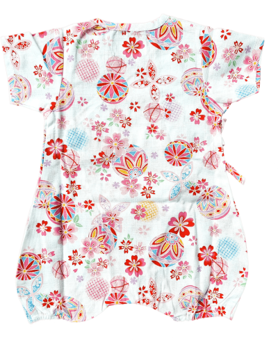 Babystrampler weiß mit Kirschblüten und Bällen Rückseite