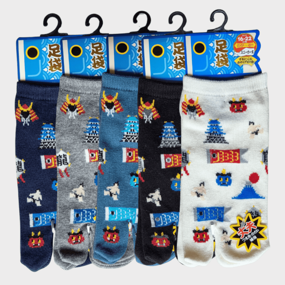 Kinder Tabi Socken Zehensocken Symbole Japans schwarz