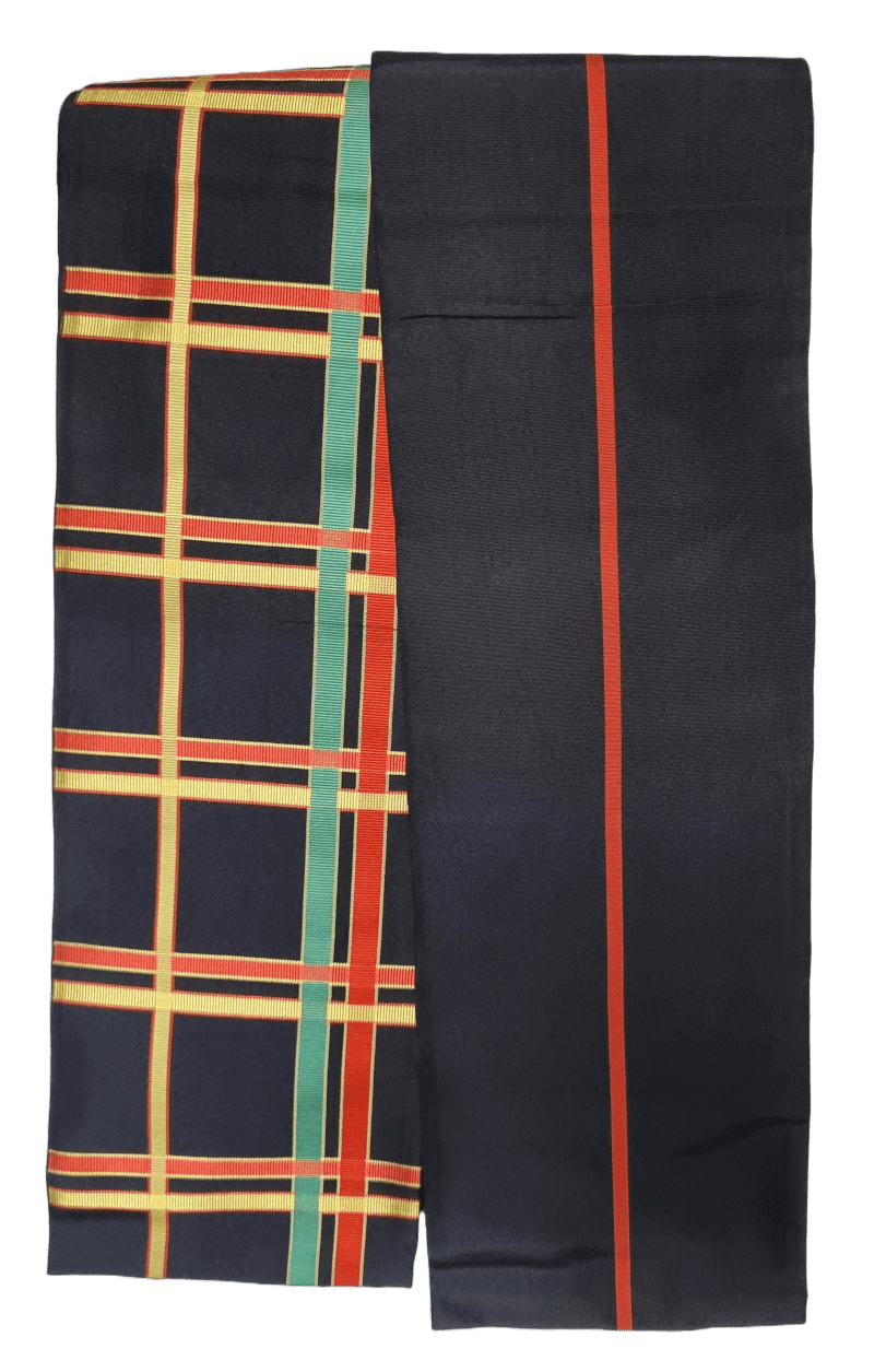Vintage Hanhaba Obi Schwarz mit bunten Streifen