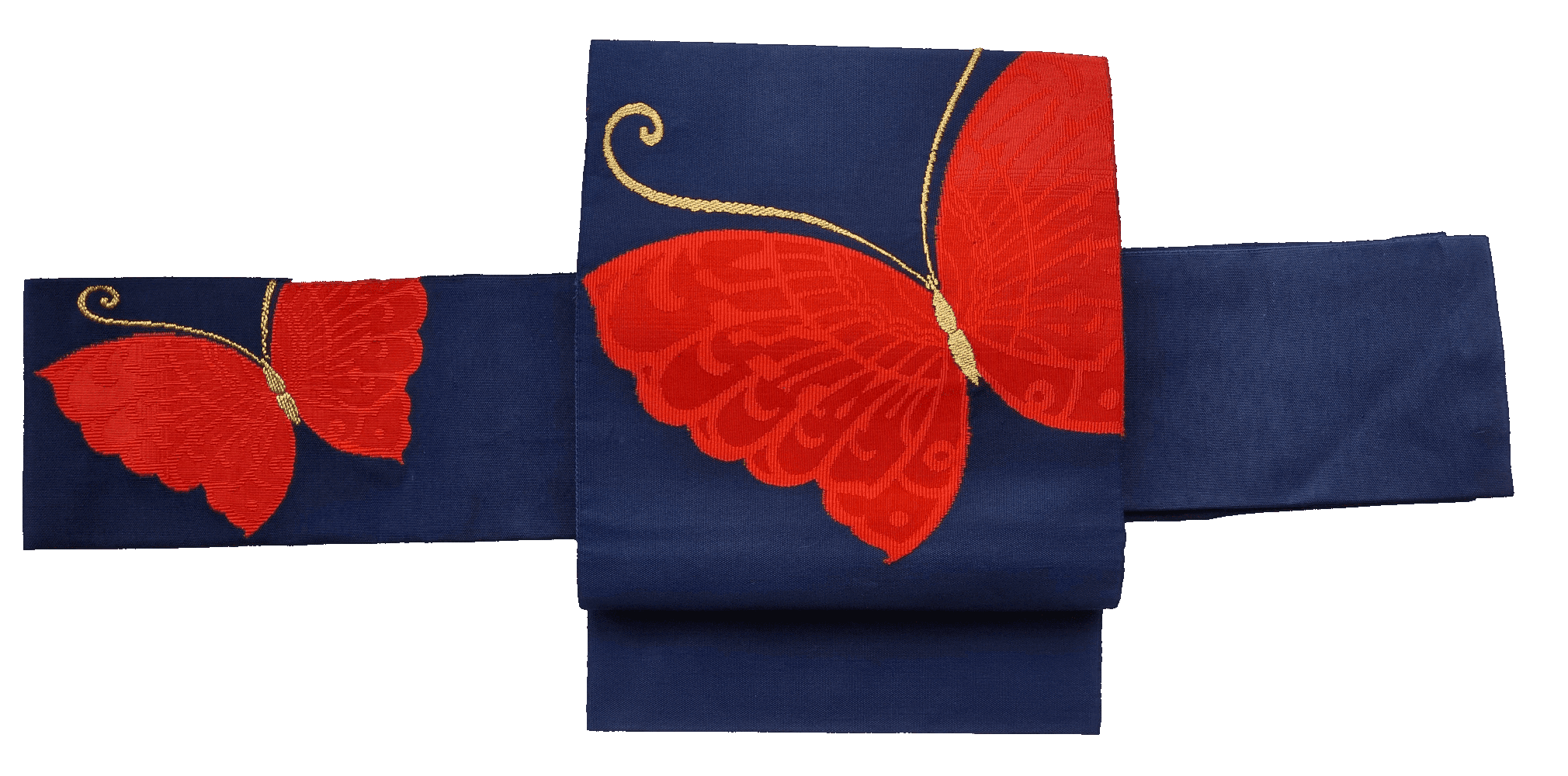 dunkelblauer Nagoya Obi mit roten Schmetterlingen