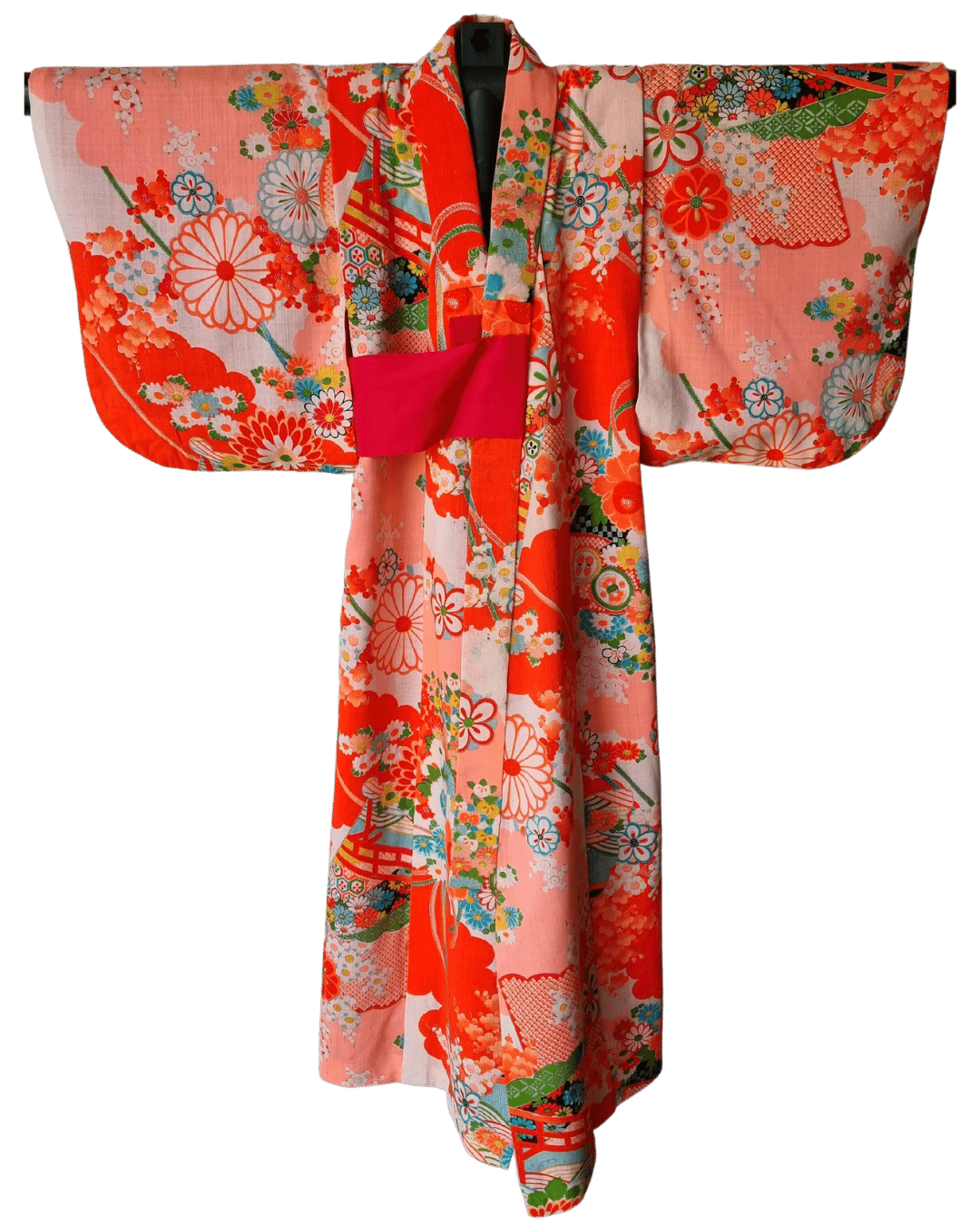 Vintage Kinder Kimono neon orange / pink Gr. 104