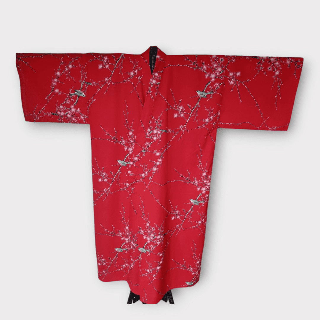 Plus Size Yukata Damen Pflaumenblüte Rot inkl. Obi