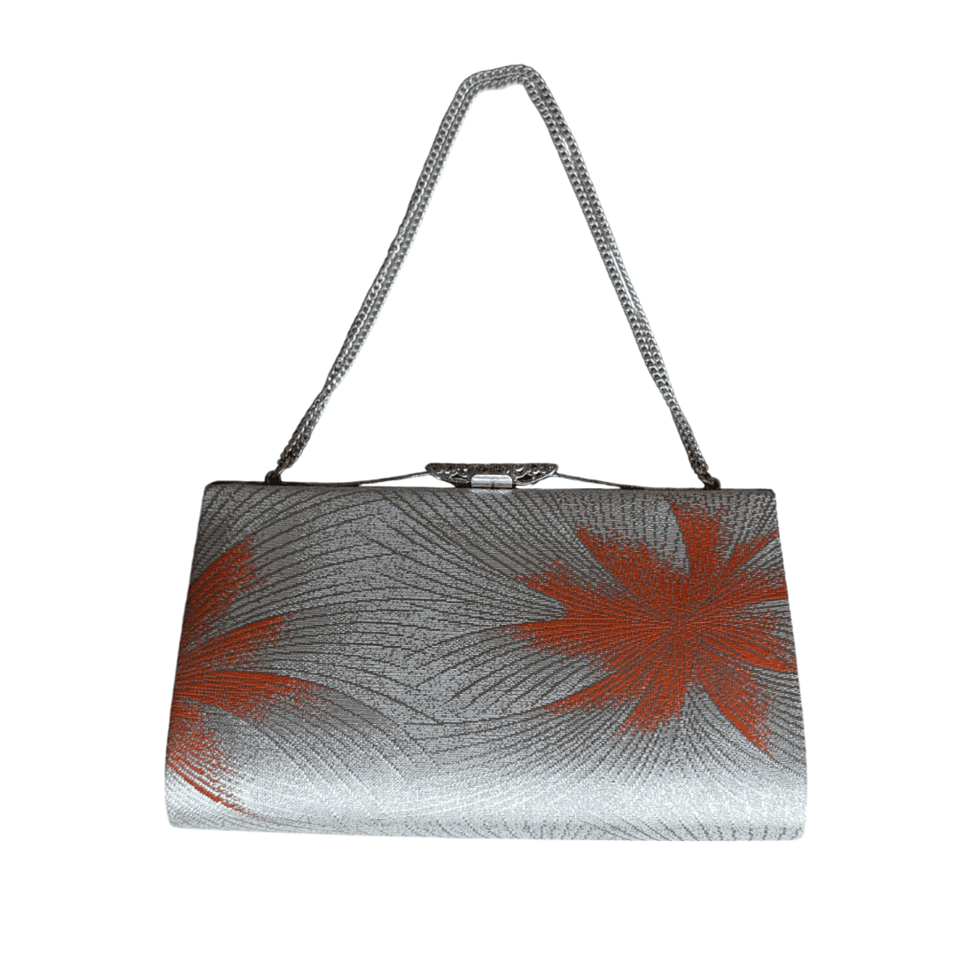 japanische Vintage Handtasche Silber Blumen