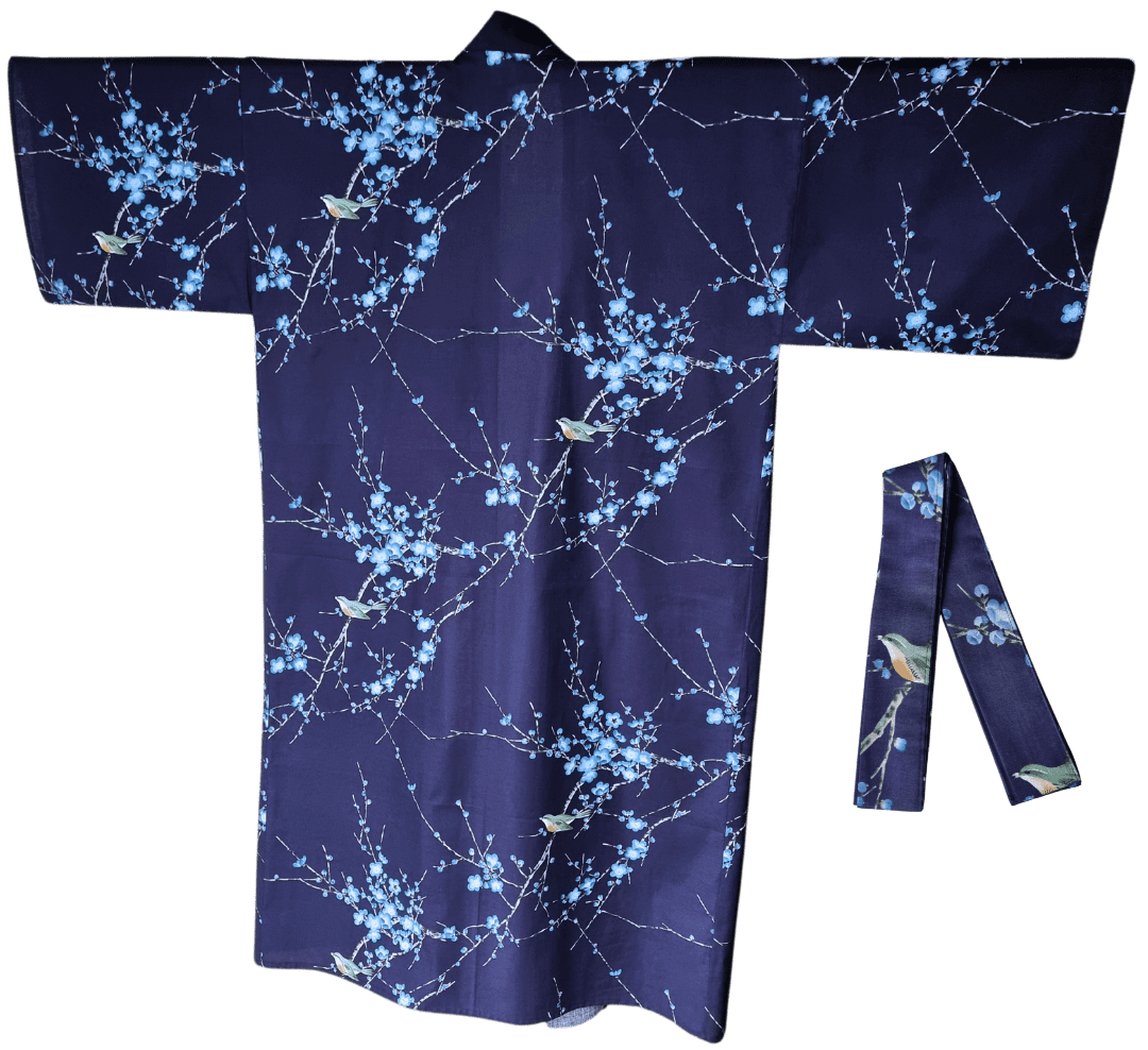 Plus Size Yukata Damen Pflaumenblüte blau