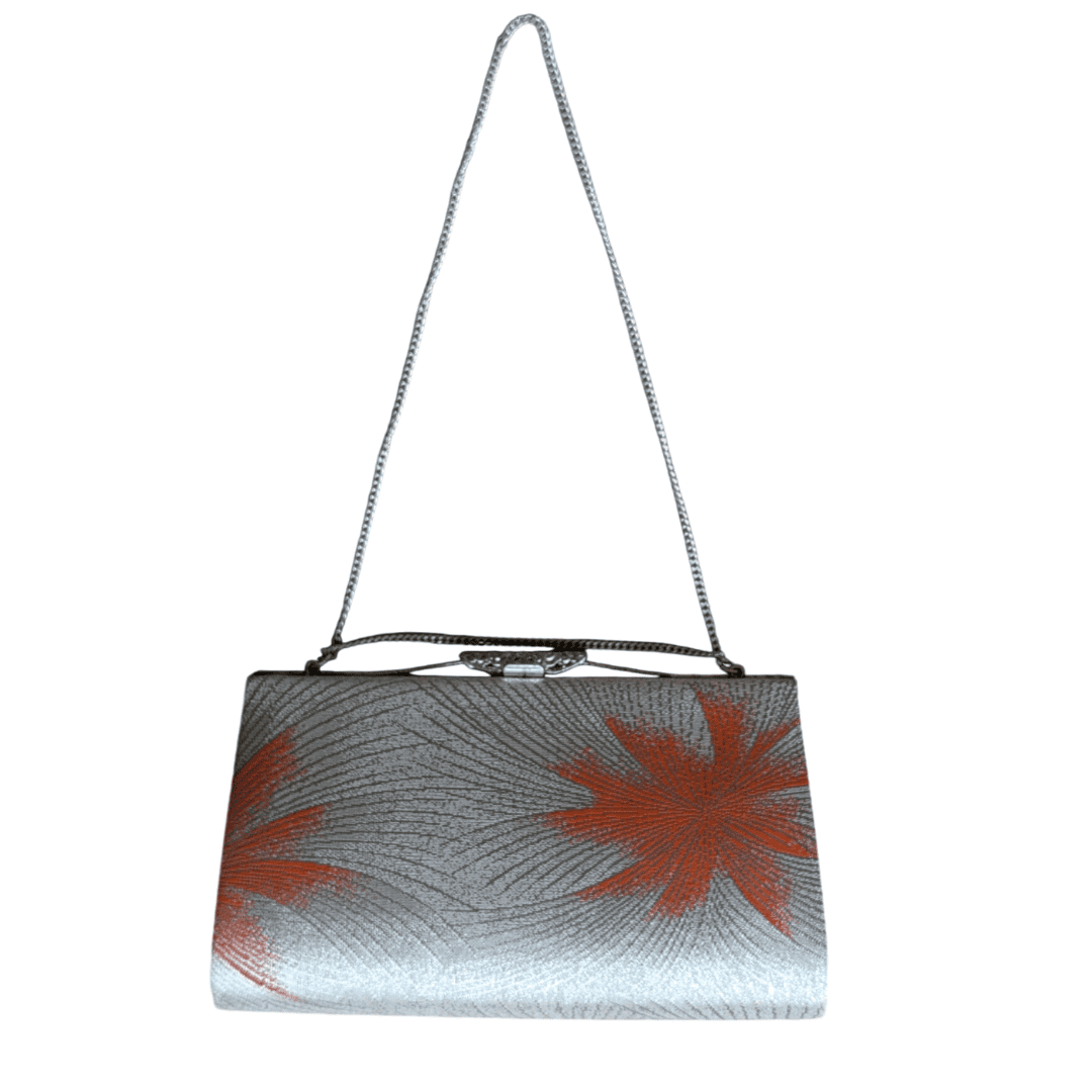 japanische Vintage Handtasche Silber Blumen