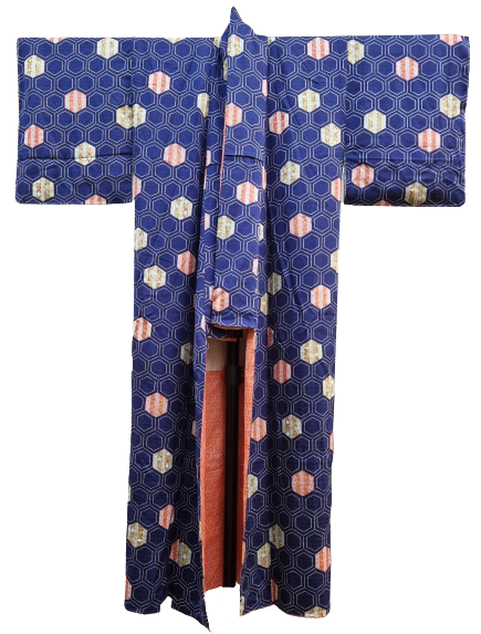 blauer Komon Kimono mit Schildkrötenpanzer Vorderseite