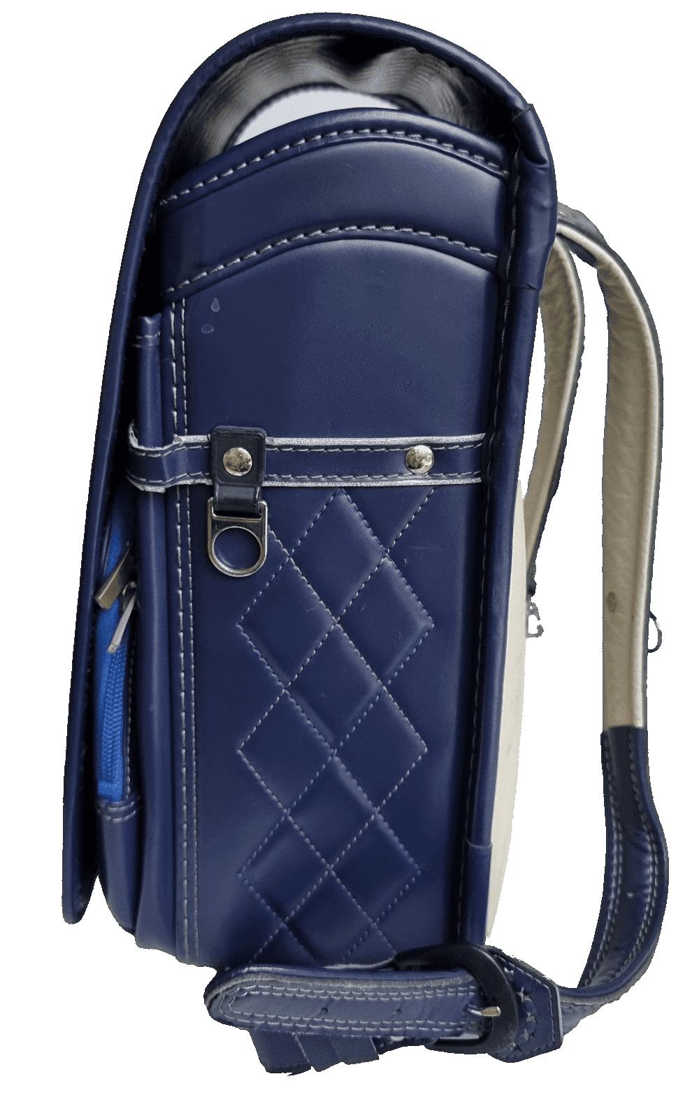 blauer  japanischer vintage Schulrucksack randoseru Seitenansicht