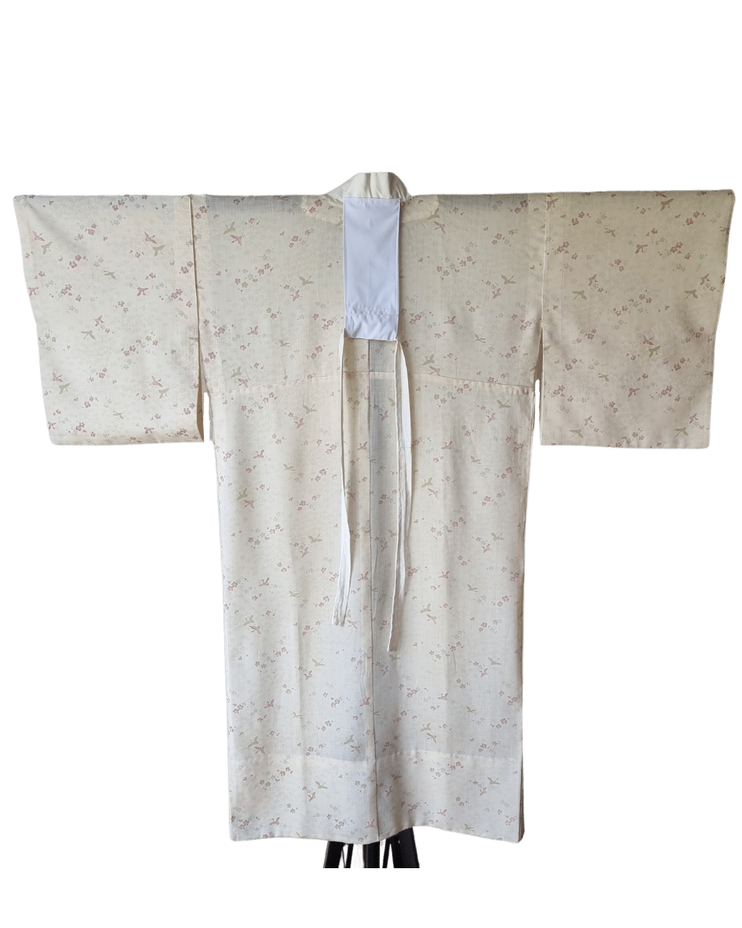 Vintage Juban Unterkimono beige mit Kranichen und Blumen