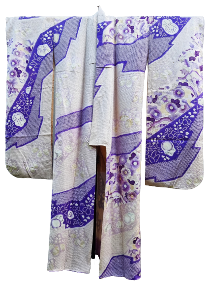 Vorderseite Damen Furisode Kimono lila shibori