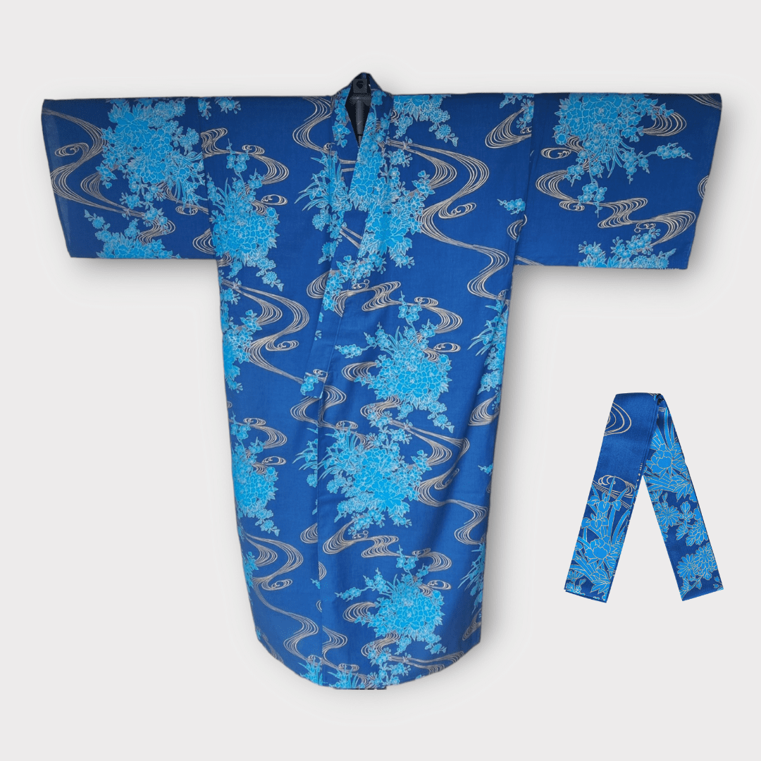 Plus Size Yukata Damen Kawa Blau inkl. Obi