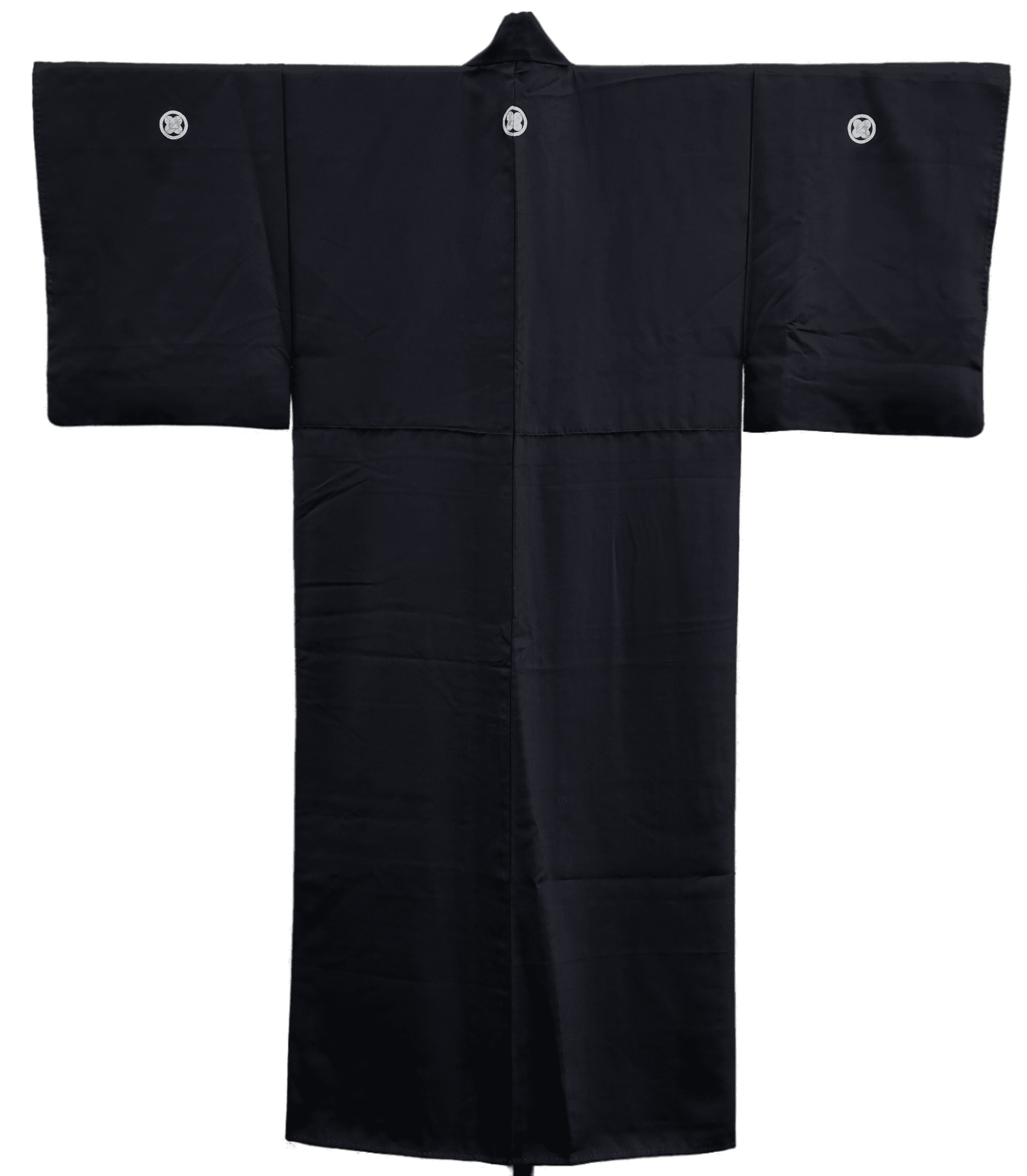 Schwarzer vintage reiso Kimono  für Herren Rückseite mit drei Wappen