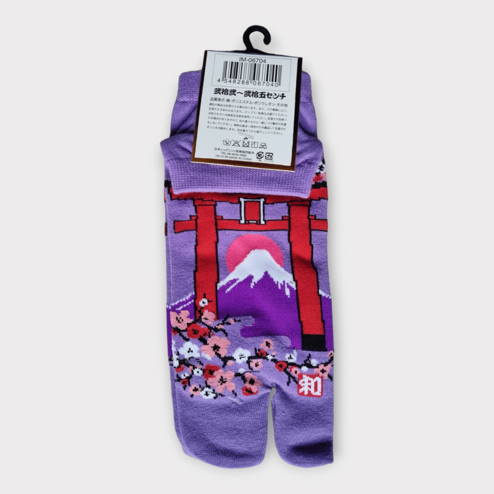 Tabi Socken Zehensocken Fuji-san und Torii Lila