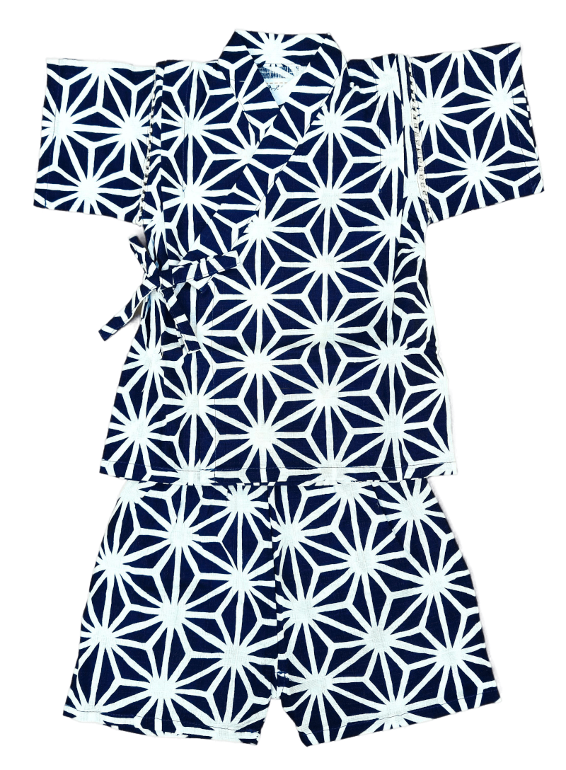 Jinbei mit asanoha Muster in blau-weiß