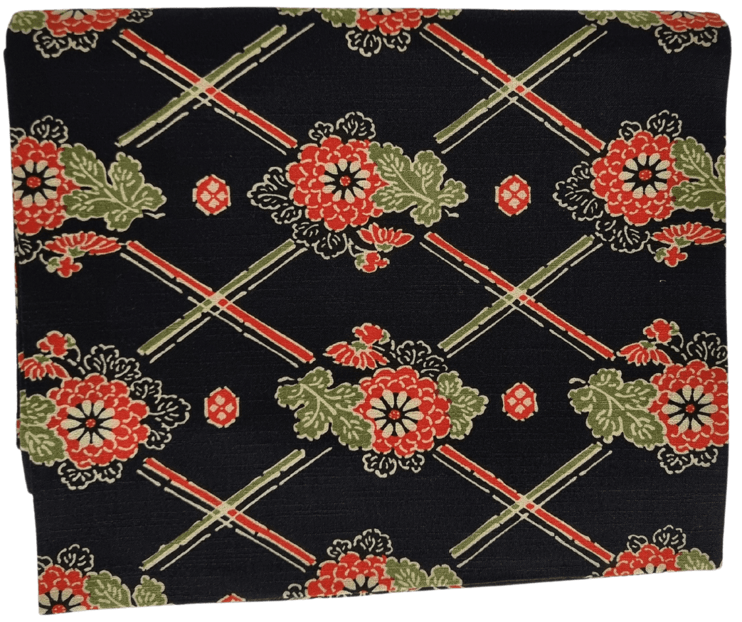 Vintage Taiko Musubi Obi Set schwarz rot grün