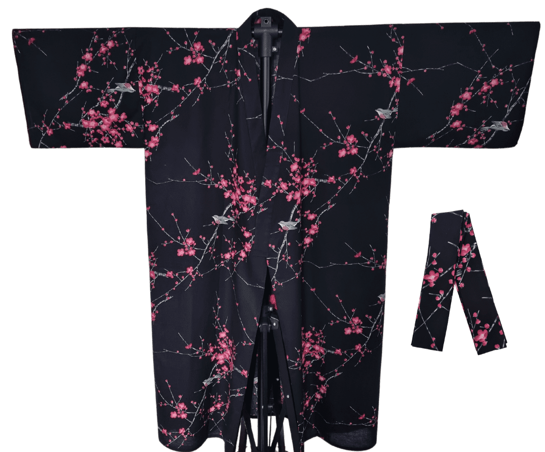Plus Size Yukata Damen Pflaumenblüte schwarz