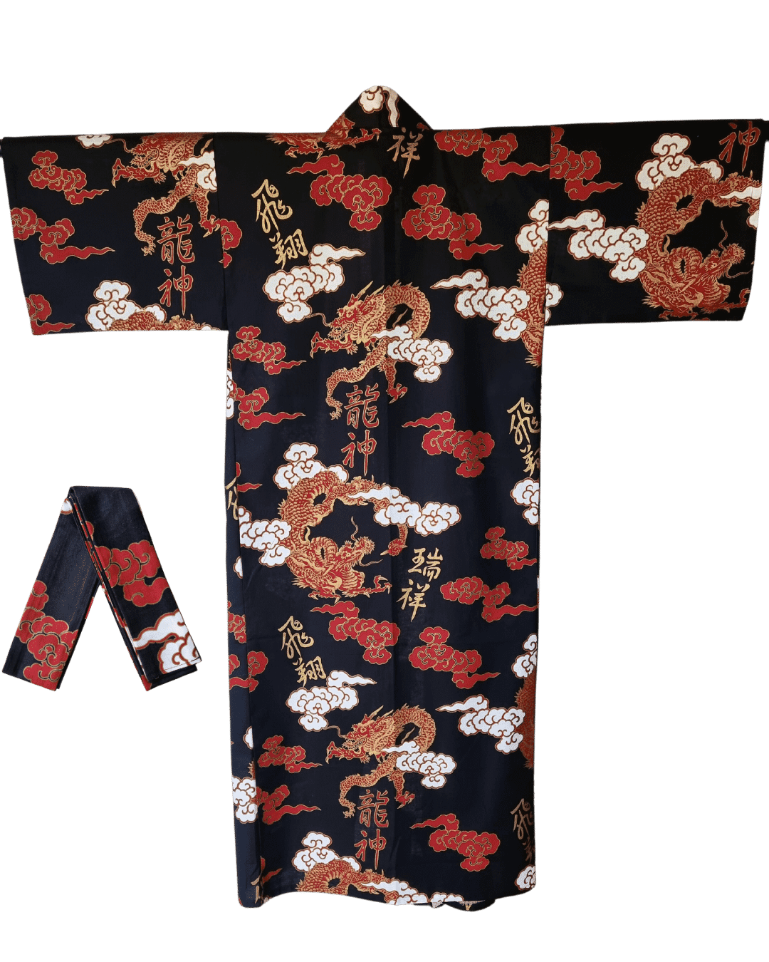Kinder Yukata Kimono Drache Schwarz 122-152