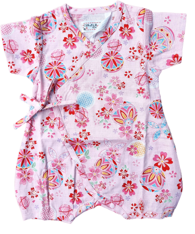 Babystrampler rosa mit Kirschblüten und Bällen Vorderseite