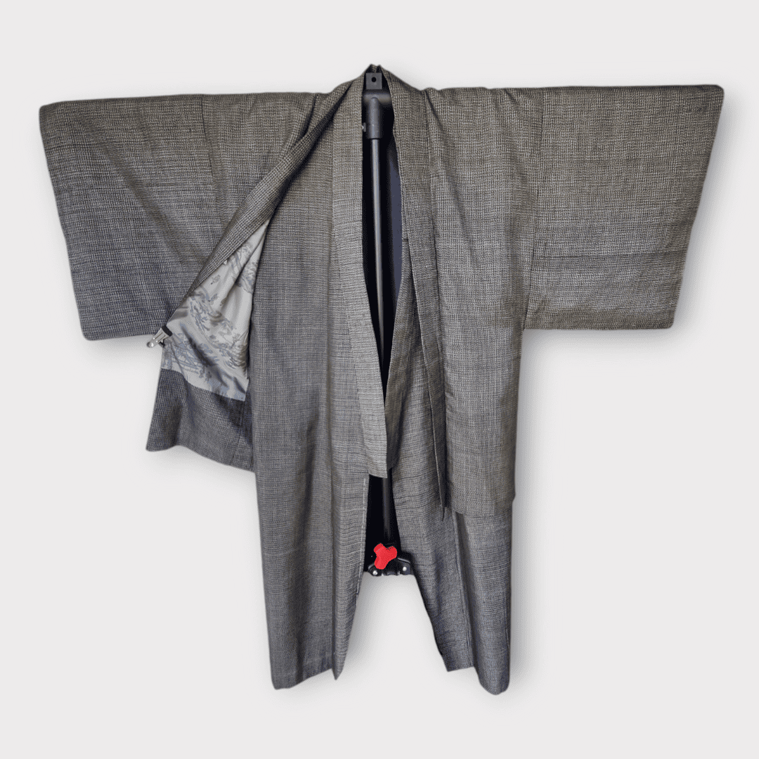 Vintage Oshima Tsumugi Kimono Ensemble Herren Braun Dorf