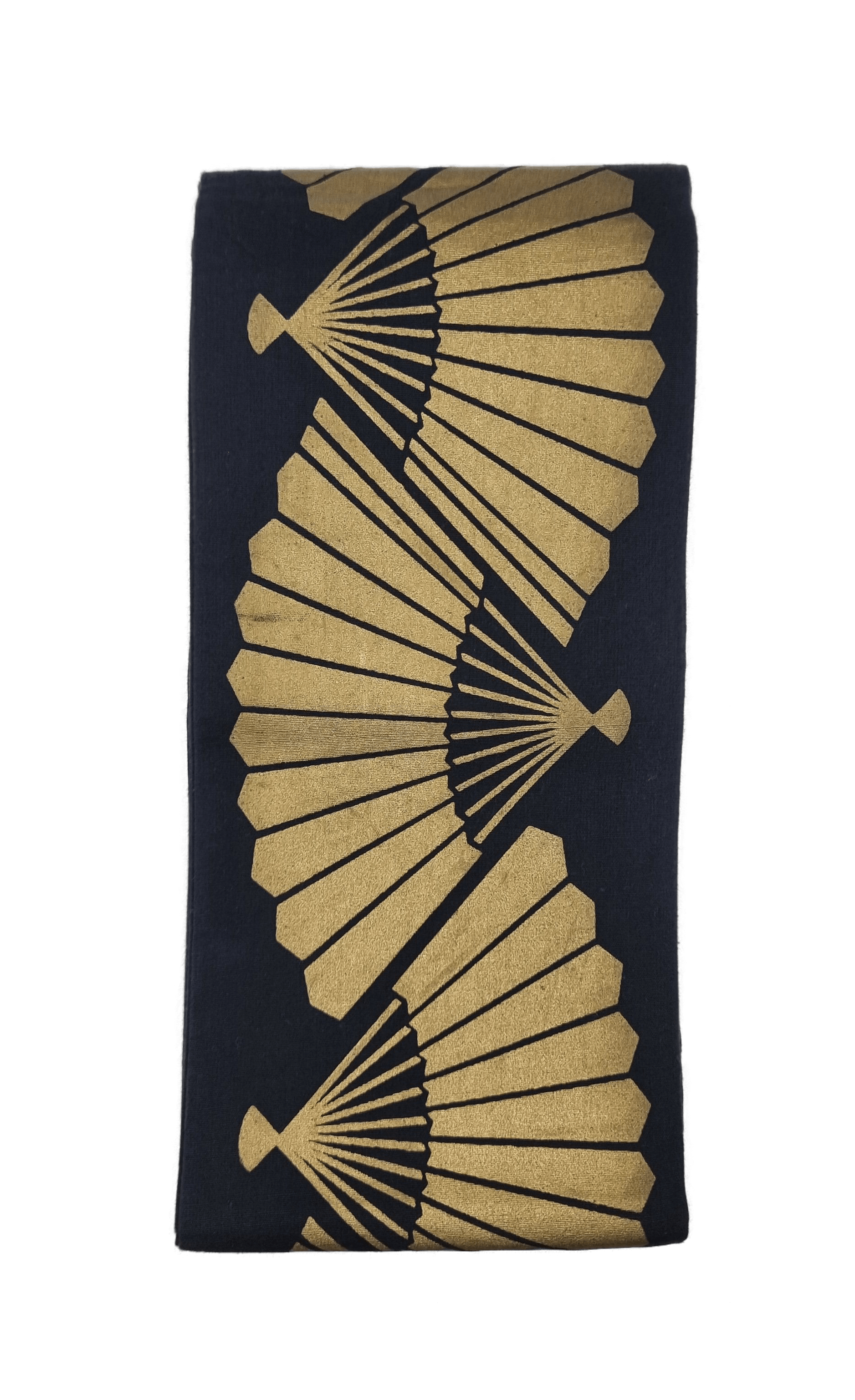 Hanhaba Obi schwarz mit Muster von goldenen Fächern