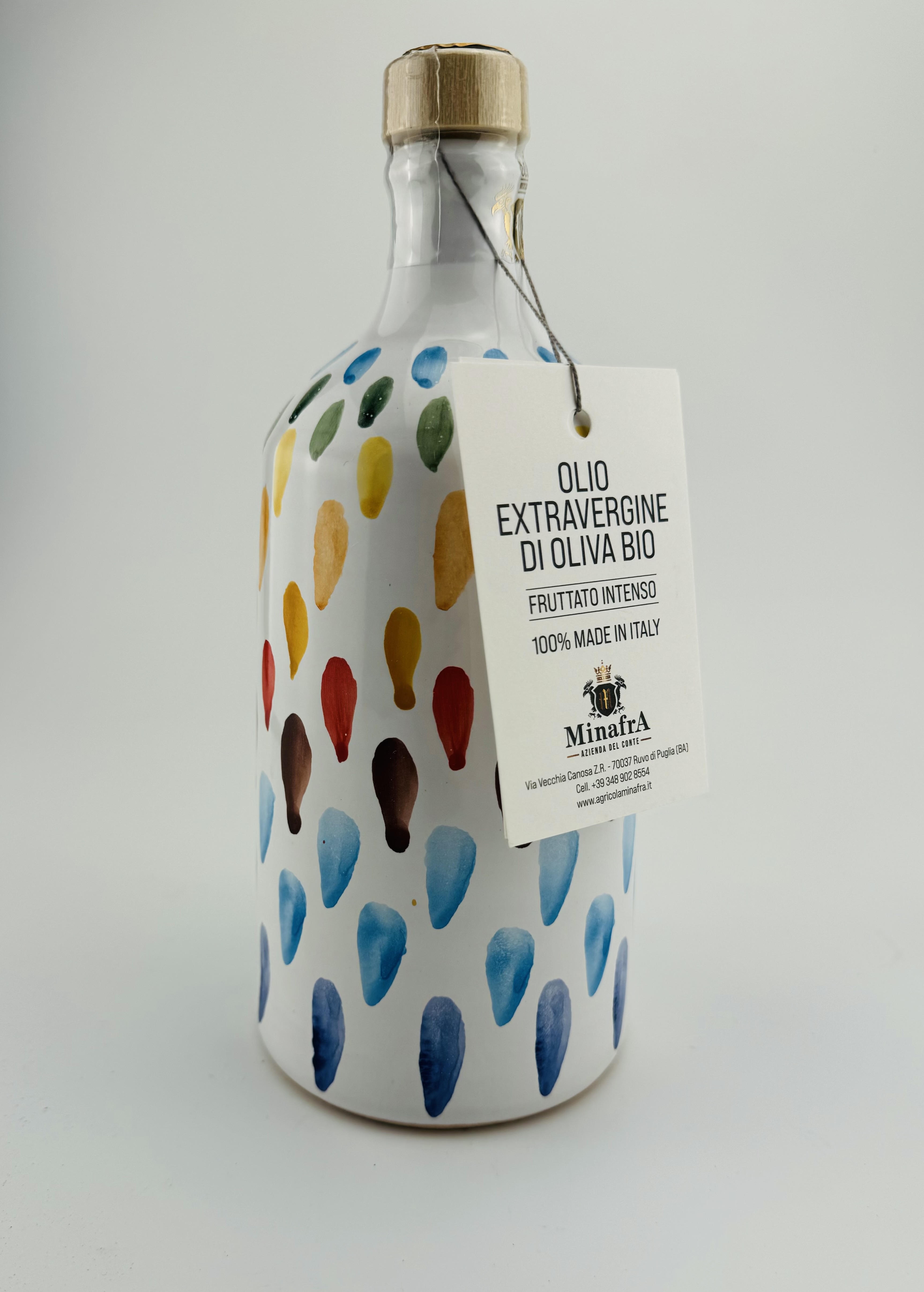 Minafra organic extra virgin olive oil ceramic bottle colorful 500ml.