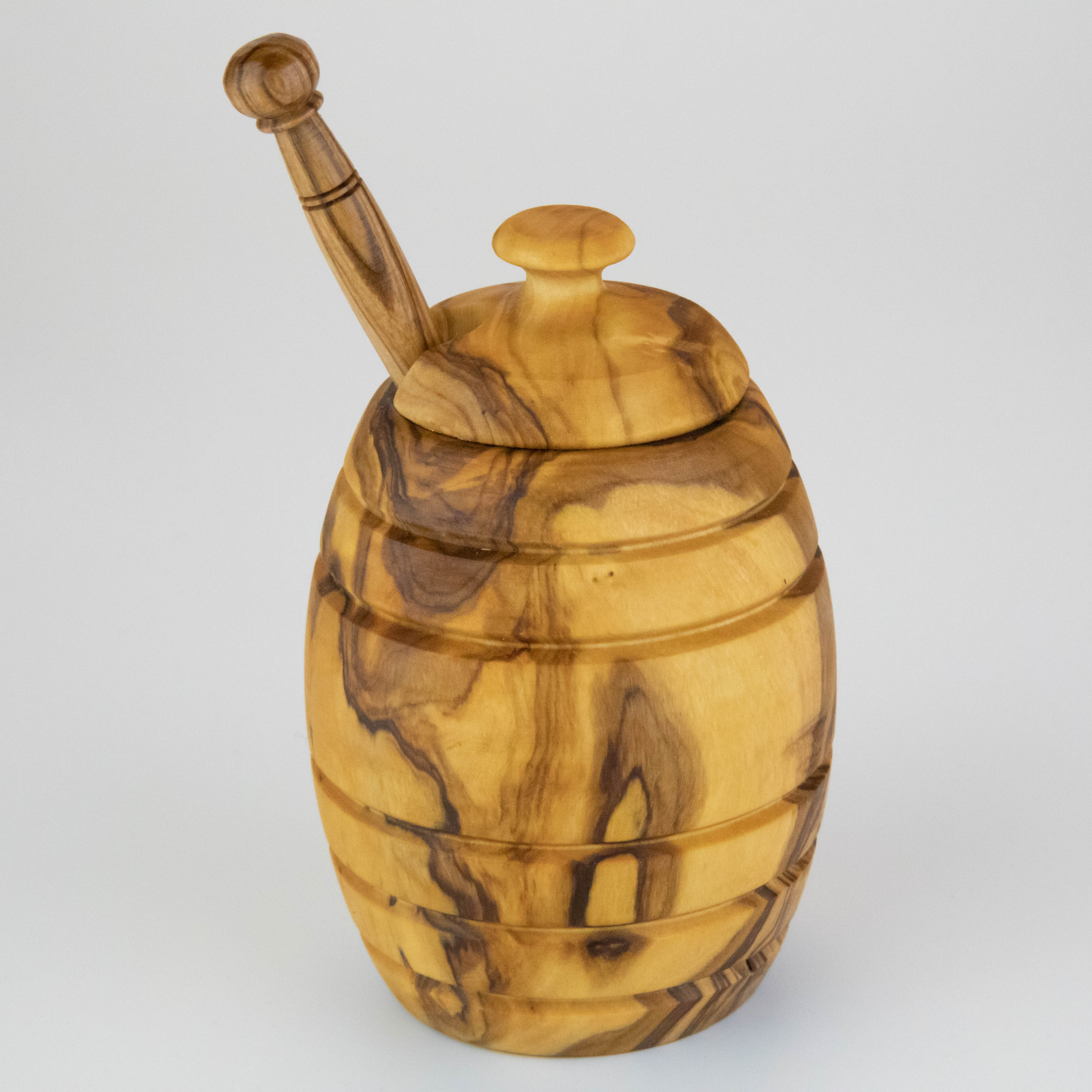 Pot de miel en bois d'olivier avec cuillère