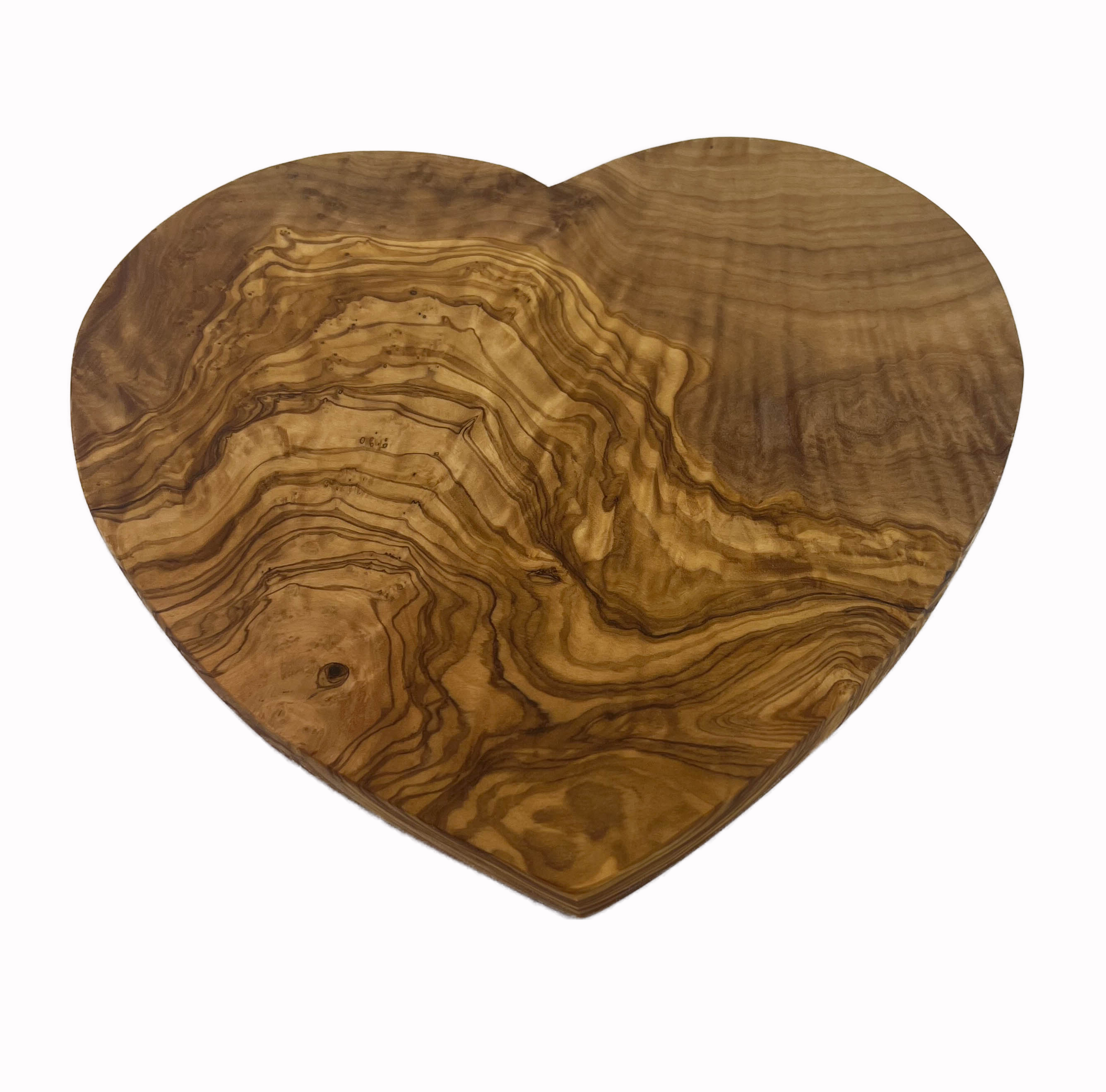Olive wood cutting board in heart shape, 24x22 cm.