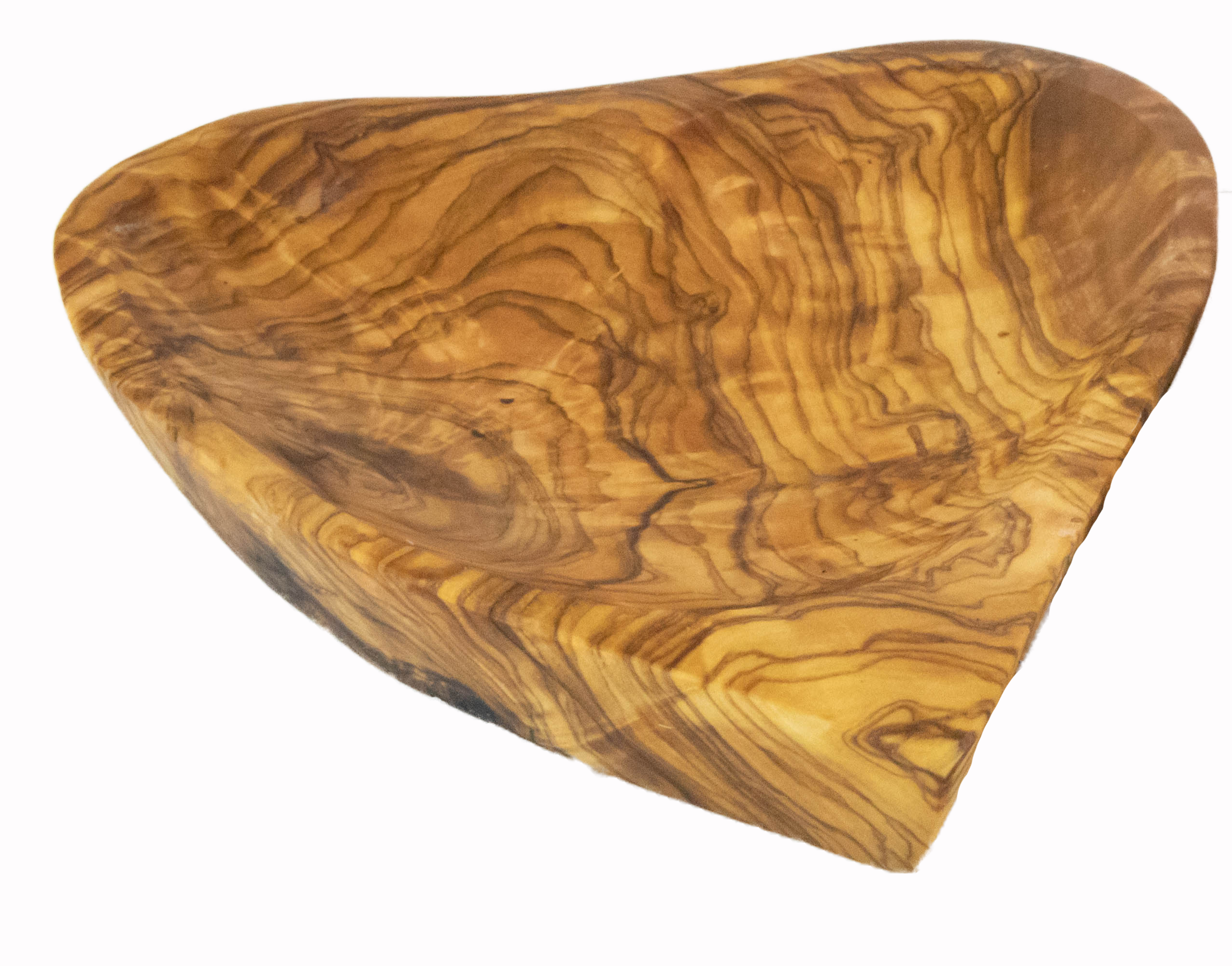 Olive wood serving platter in heart shape.