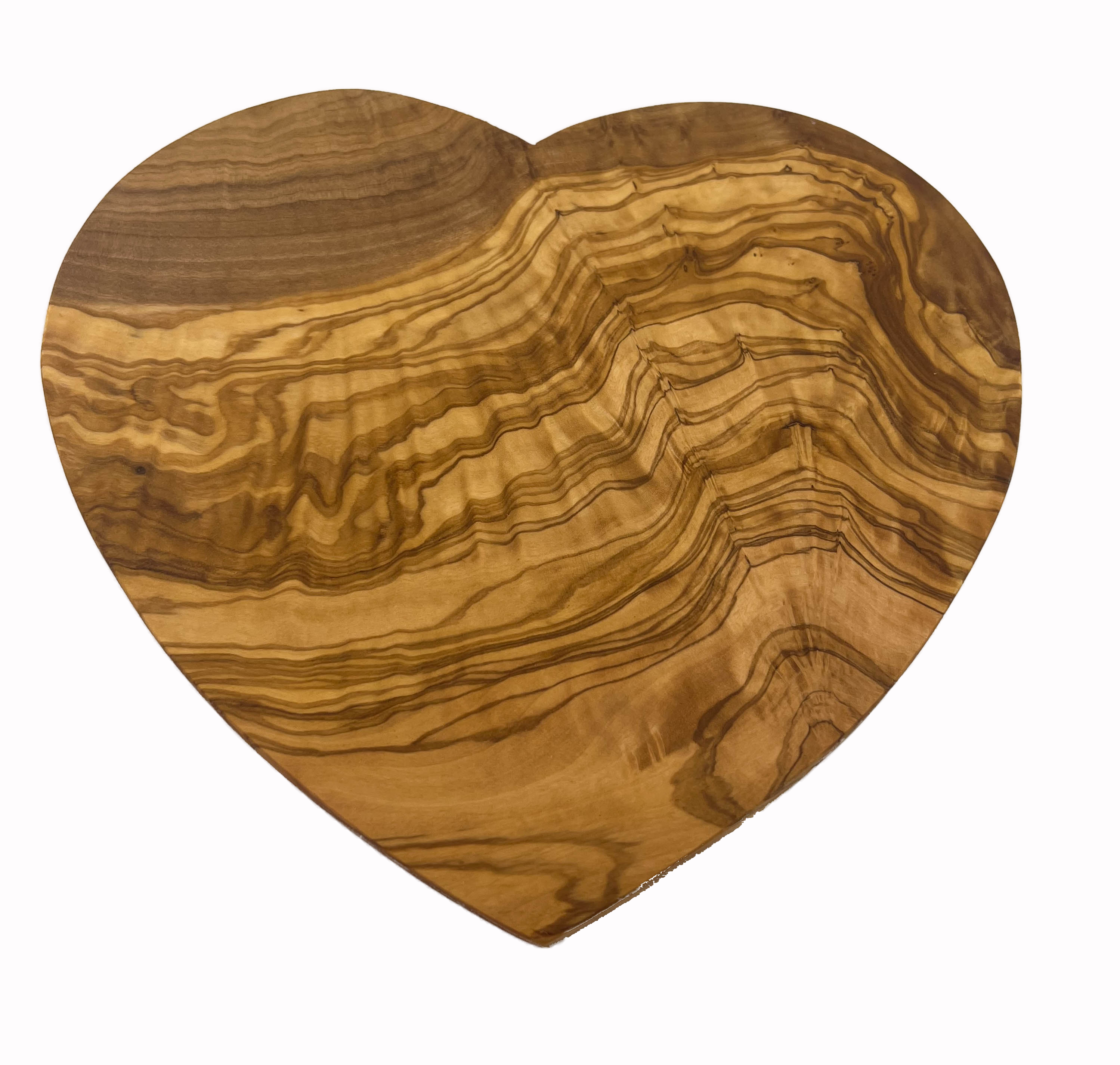 Planche à découper en bois d'olivier en forme de cœur de 24x22 cm.