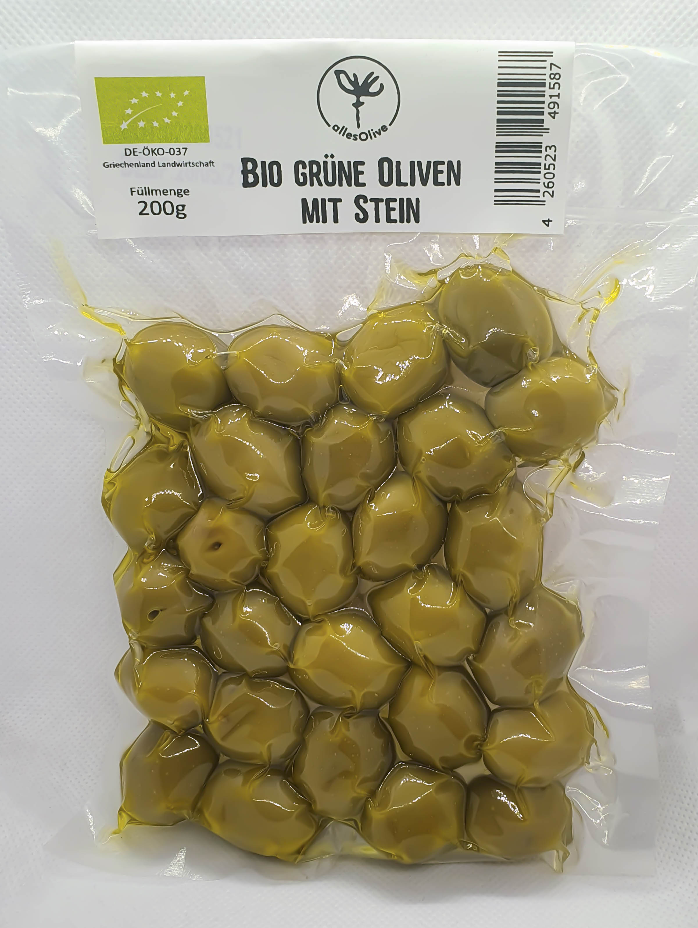 Bio grüne Oliven Vakuumverpackt 200g