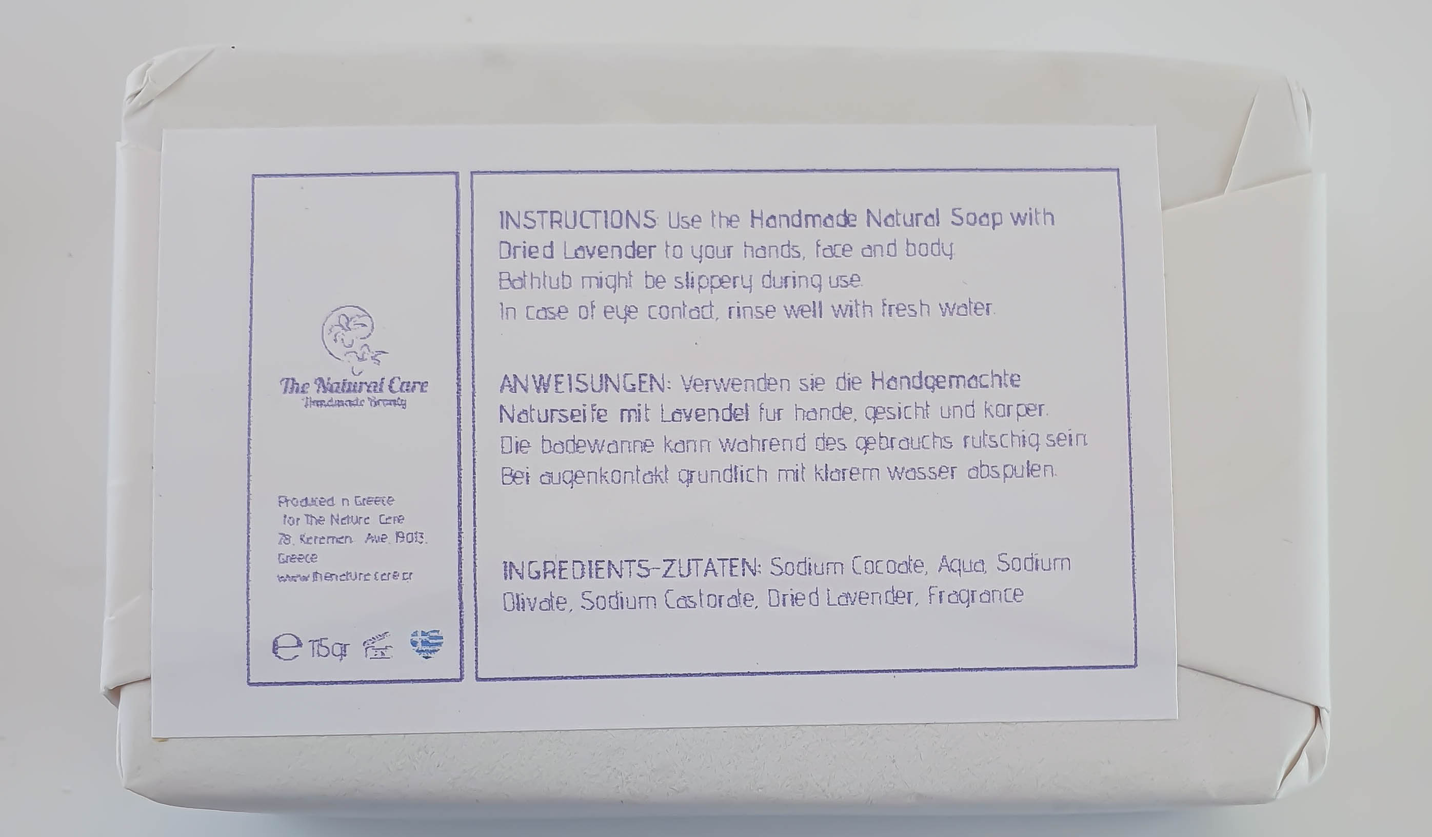 100% natürliche Seife am Stück mit Lavendel 115g